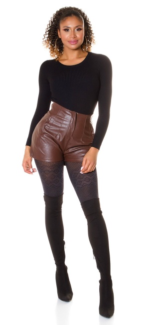 high-taille faux leder shorts bruin